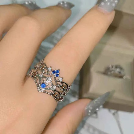 Royal Ocean Blue Crown Ring – Medieval Princess Style