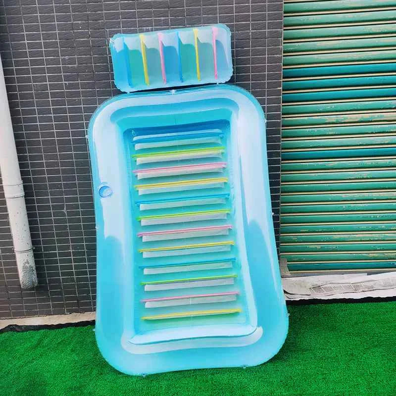 Inflatable Sunshine Pool Float with Pillow – Eco-Friendly Blue Lounge for Pool Relaxation (176x110x20 cm)