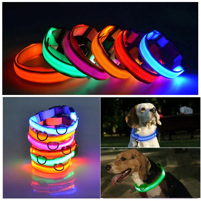 LED Adjustable Dog Collar – Waterproof Blinking Glow Safety Light for Pets
