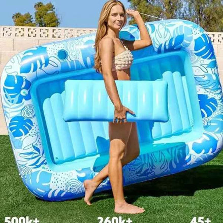 Inflatable Pool Floating Bed – Eco-Friendly PVC Lounge with Backrest for Adults, Blue & Pink