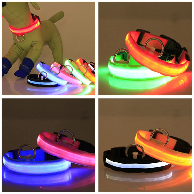 LED Adjustable Dog Collar – Waterproof Blinking Glow Safety Light for Pets