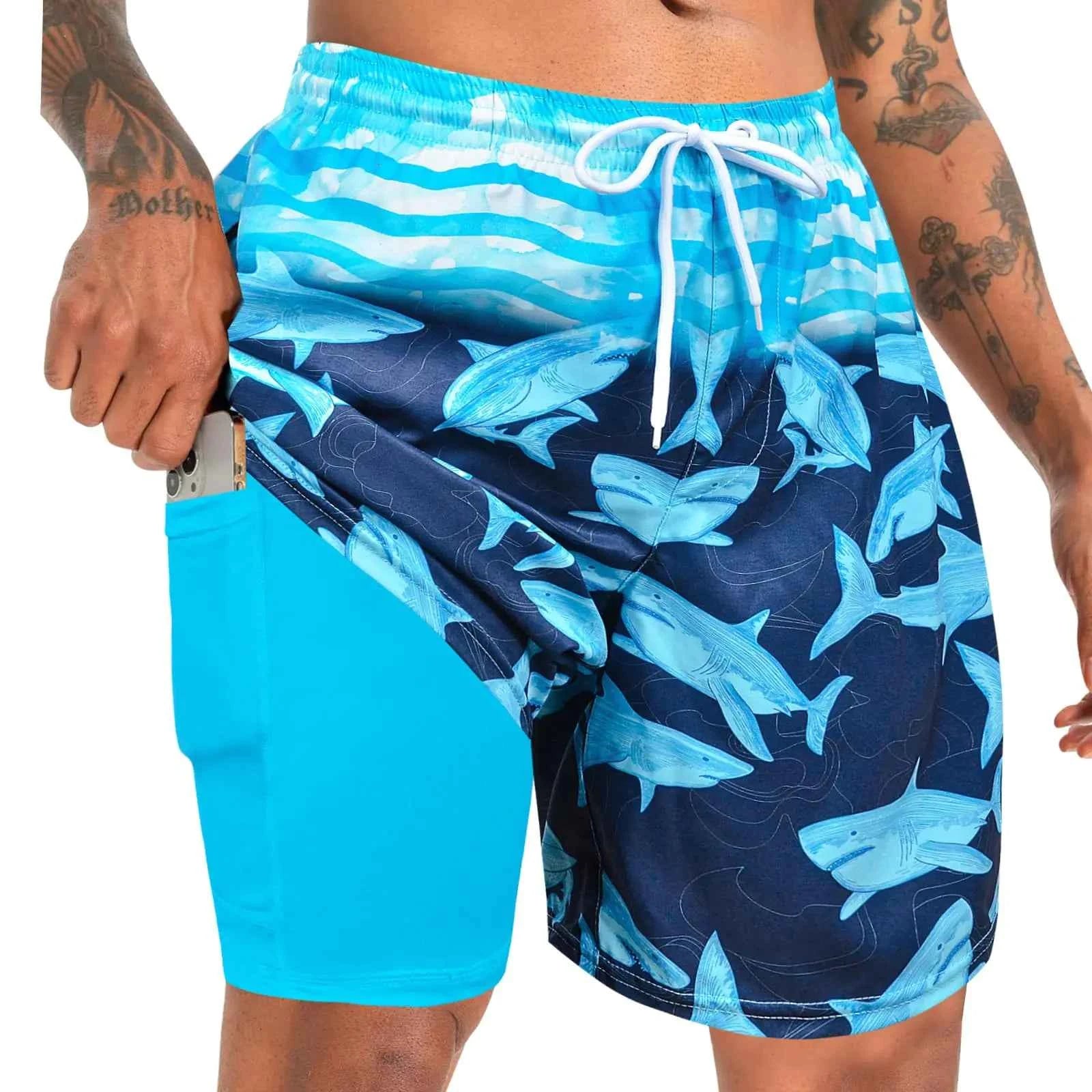 Mens Swim Trunks with Compression Liner 7