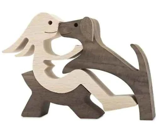 Wood Dog Sculpture – Handmade Wooden Figurine | Human & Dog Friendship Home Decor Gift for Pet Lovers