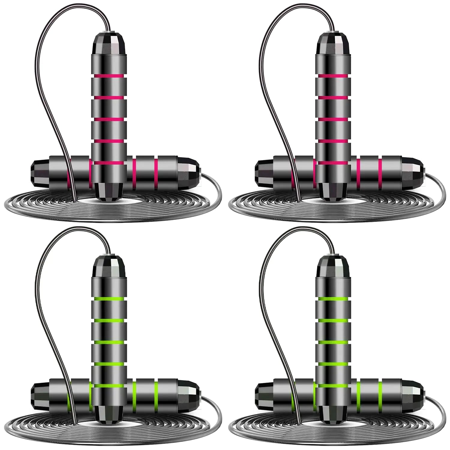 ZCKWENDA 4 Pack Adjustable Jump Rope Set – Speed Skipping Ropes for Fitness, Cardio, and Endurance Training, Weighted Handles for Men and Women (Green + Red)