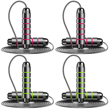 ZCKWENDA 4 Pack Adjustable Jump Rope Set – Speed Skipping Ropes for Fitness, Cardio, and Endurance Training, Weighted Handles for Men and Women (Green + Red)