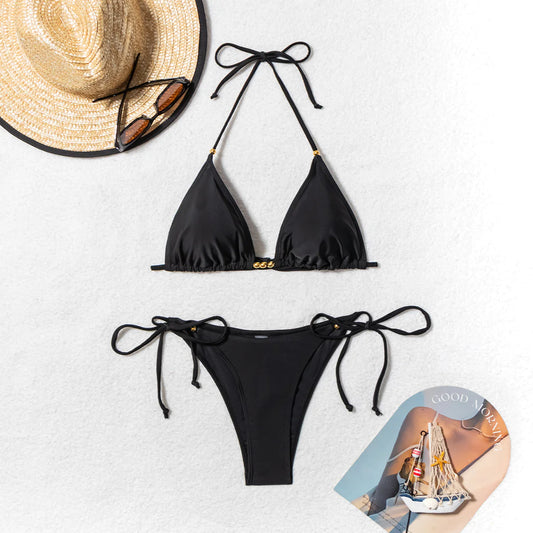 Shimmering Siren™ Metal Bead Split Bikini Swimsuit