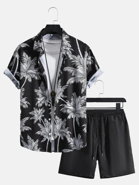 Men’s 3D Print Beach Outfit | Hawaiian Short Sleeve Shirt & Matching Shorts Set for Summer Vacation, Beach & Casual Wear