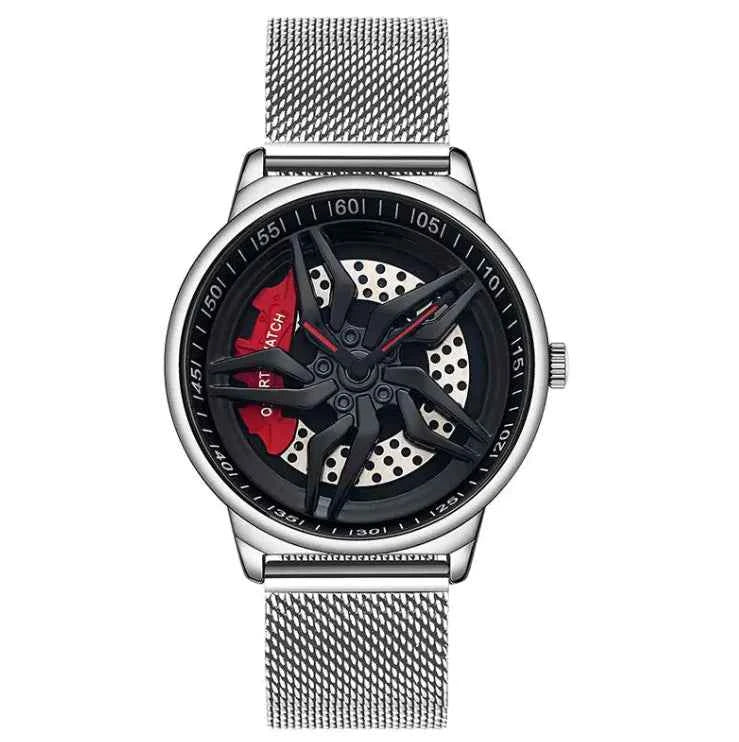 Men’s Waterproof Wheel Watch – Durable Stainless Steel Round Dial