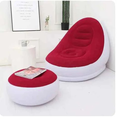 Thick Inflatable Lazy Sofa with Footstool – Comfortable Portable Lounge Chair for Indoor & Outdoor Relaxation | Air Couch with Ottoman