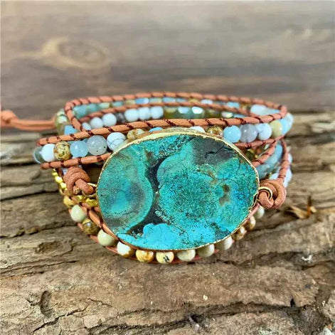 Bohemian Handmade Ocean Stone Bead Bracelet | Natural Stone Wrap Bracelet