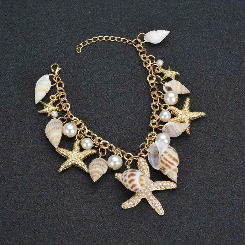 Bohemian Ocean Tide Starfish & Shell Bracelet – Beach Jewelry for Women | Summer Coastal Charm Accessory in Gold & Silver