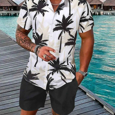 Men’s 3D Print Beach Outfit | Hawaiian Short Sleeve Shirt & Matching Shorts Set for Summer Vacation, Beach & Casual Wear