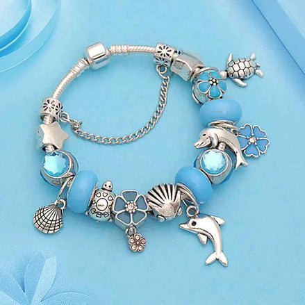 Ocean-Themed Star & Dolphin Charm Bracelet – Crystal Jewelry for Women