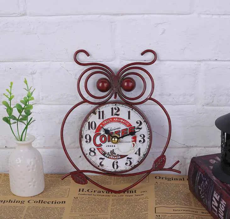 Vintage Minimalist Wall Clock | Retro Owl Design Wall Art Clock | Silent Sweep Hanging Clock for Living Room & Bedroom