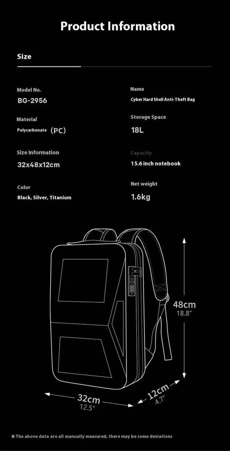 Cyber Laptop Backpack – Anti-Theft, Hard Shell, USB Charging, 14-Inch Travel Bag