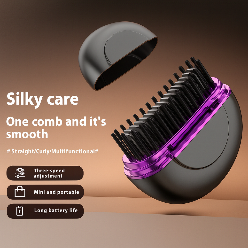 Hair straightening comb with three temperature levels for soft, normal, and coarse hair: 55°C, 65°C, and 75°C.