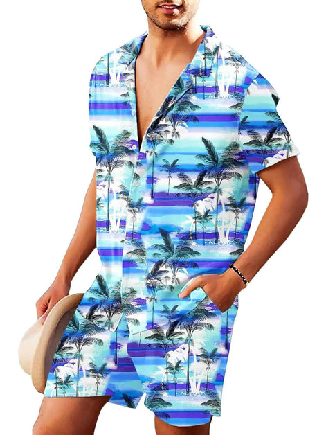 AOBUTE Hawaiian Shirts and Shorts for Men Short Sleeve Tropical Printed Summer Matching Beach Set S