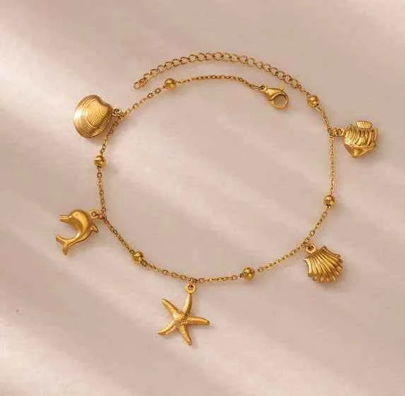 Ocean Charm Anklet – Seashell & Starfish Beach Jewelry