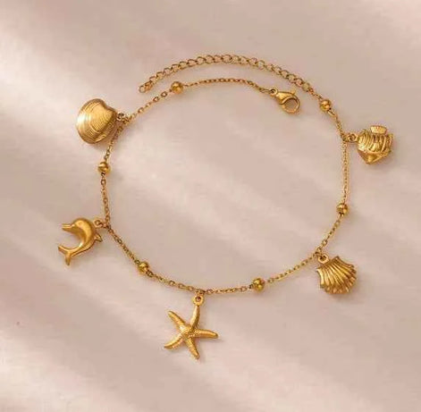 Ocean Charm Anklet – Seashell & Starfish Beach Jewelry