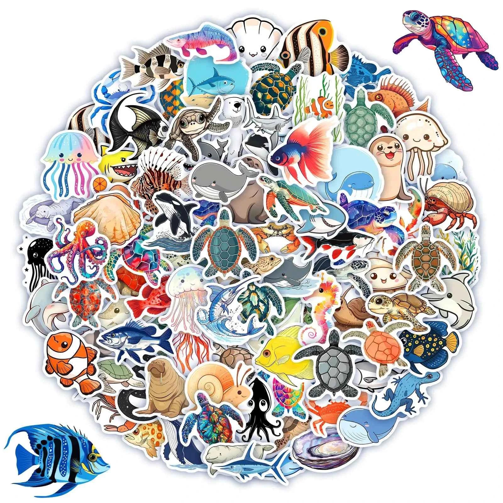 100 Pcs Ocean Stickers Pack – Waterproof Vinyl Sea Animal Stickers for Kids, Teens & Adults | Fish, Turtle, Dolphin & Whale Decals for Water Bottles, Laptops & Crafts