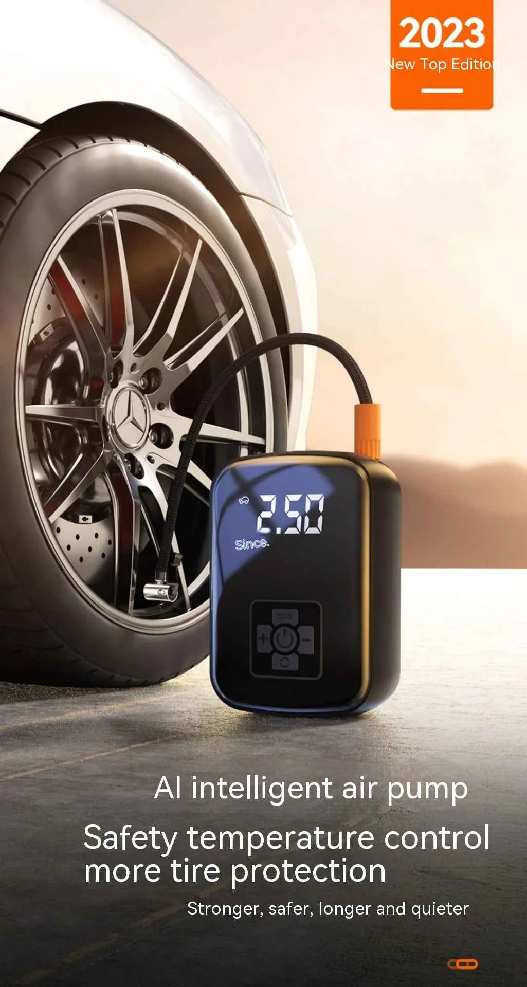 Portable Wireless Car Air Pump – Digital Display Tire Inflator for Car, Bike, Motorcycle & Ball | 100W USB Rechargeable Air Compressor