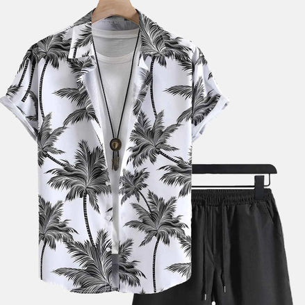 Men’s 3D Print Beach Outfit | Hawaiian Short Sleeve Shirt & Matching Shorts Set for Summer Vacation, Beach & Casual Wear