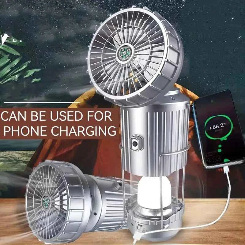 Portable Hand Crank Solar Lantern with Fan & USB Charger – LED Camping Light for Outdoor & Emergency Use