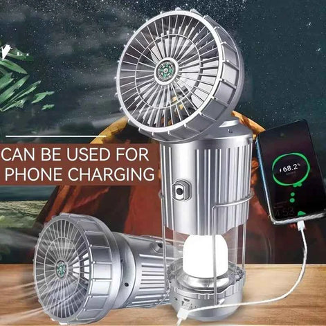 Portable Hand Crank Solar Lantern with Fan & USB Charger – LED Camping Light for Outdoor & Emergency Use