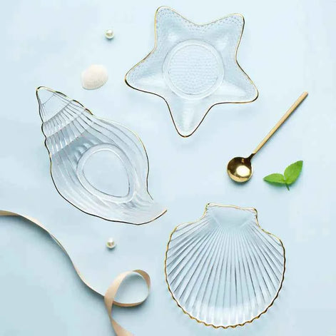 Ocean-Inspired Gold Trim Dish Set – Shell & Star Plates