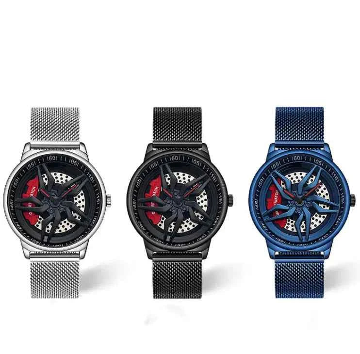 Men’s Waterproof Wheel Watch – Durable Stainless Steel Round Dial