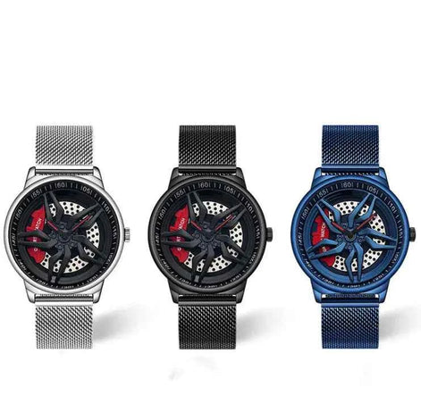 Men’s Waterproof Wheel Watch – Durable Stainless Steel Round Dial