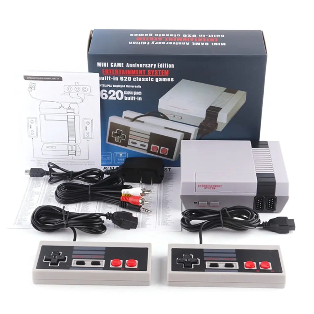 Mini Retro Home Video Game Console – 620+ Classic Games, Dual Controllers, Family Fun Entertainment