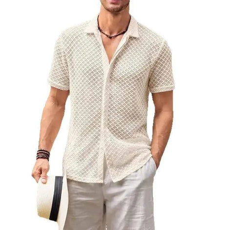 Men’s Summer Mesh Short Sleeve Shirt | Breathable See-Through Lapel Top for Beach, Vacation & Casual Wear