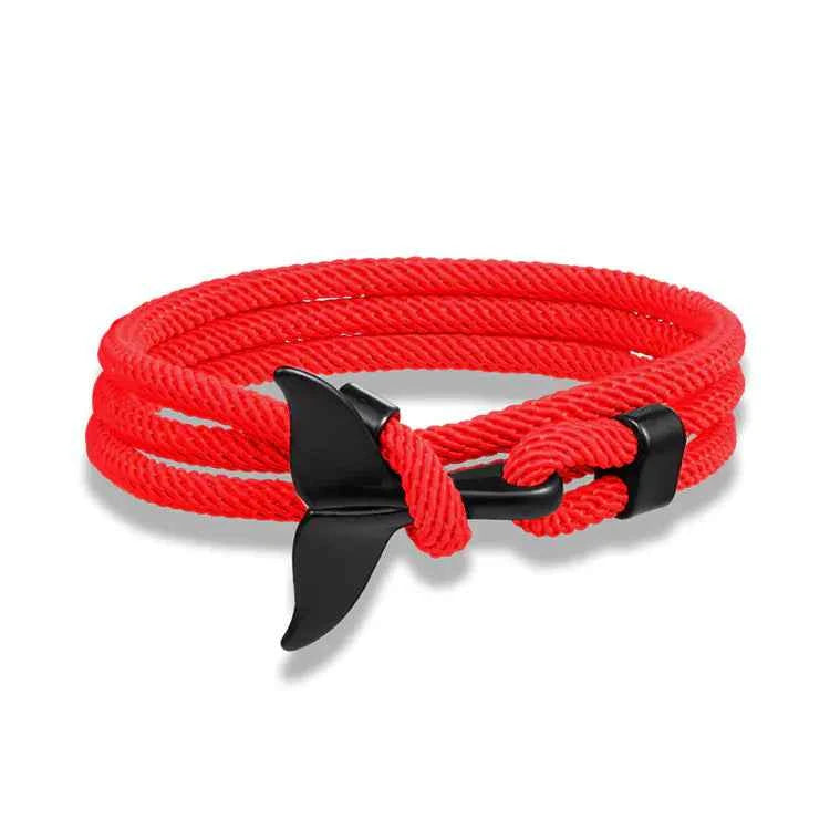 Ocean Whale Tail Anchor Bracelet – Adjustable Nautical Rope Bracelet for Couples & Ocean Lovers