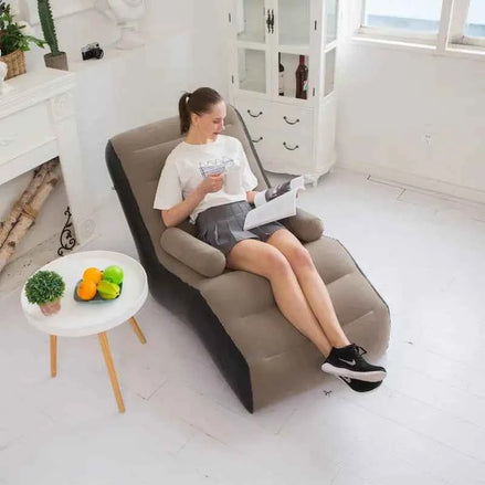 Portable Inflatable Lazy Sofa – Lightweight S-Shaped Lounge Chair for Indoor & Outdoor Relaxation (Flocking PVC, Pink & Brown)