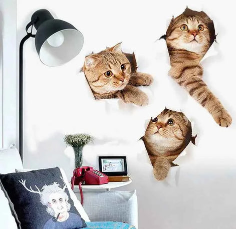 Cute Cat Wall Stickers | 3D Kitten Peel and Stick Decals for Living Room, Bedroom & Nursery | Removable PVC Wall Art