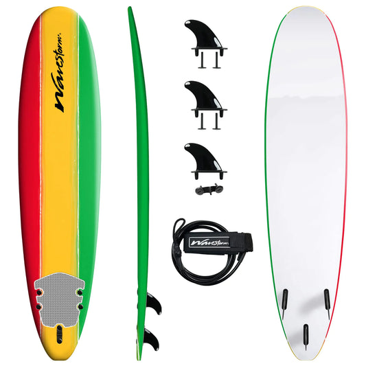 🌊 Wavestorm® 8ft Classic Soft Top Surfboard – Rasta Edition | Beginner Friendly