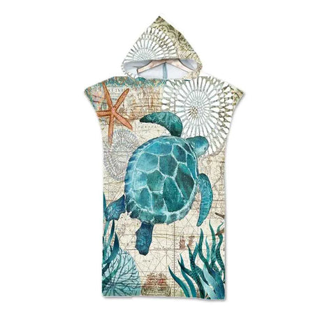 Ocean Print Hooded Beach Towels Family Pack – Soft, Absorbent & Quick-Dry Microfiber Poncho Towels for Kids & Adults