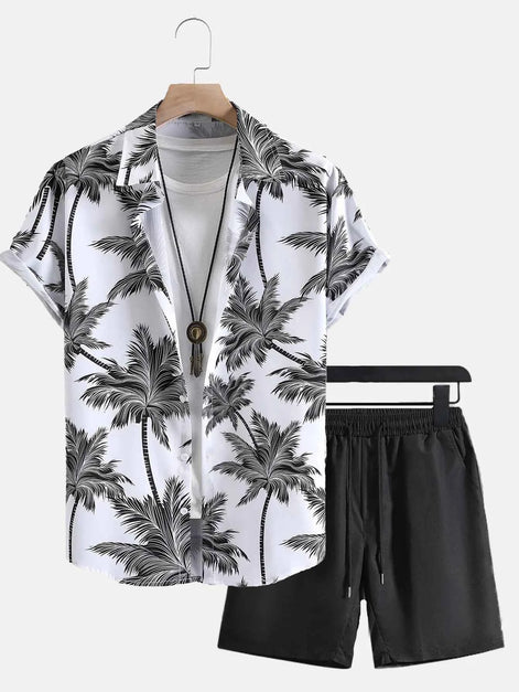 Men’s 3D Print Beach Outfit | Hawaiian Short Sleeve Shirt & Matching Shorts Set for Summer Vacation, Beach & Casual Wear