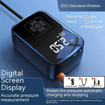 Portable Wireless Car Air Pump – Digital Display Tire Inflator for Car, Bike, Motorcycle & Ball | 100W USB Rechargeable Air Compressor