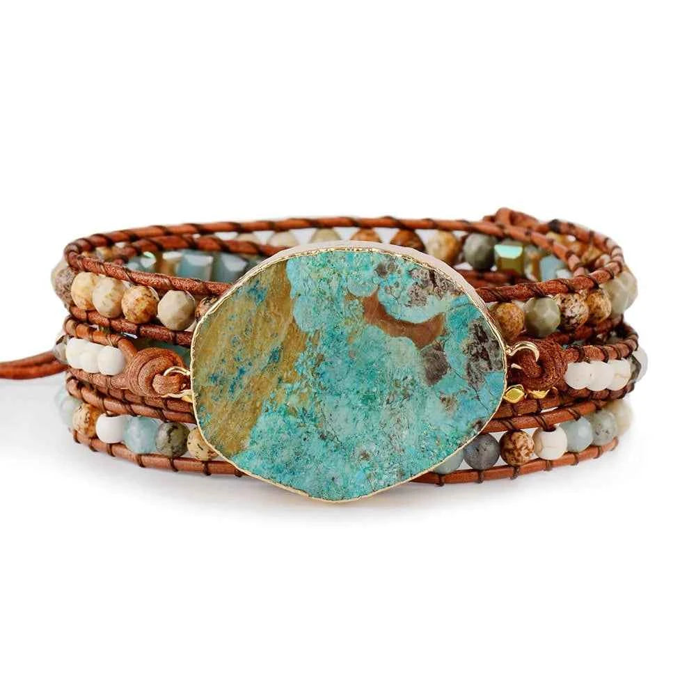 Bohemian Handmade Ocean Stone Bead Bracelet | Natural Stone Wrap Bracelet