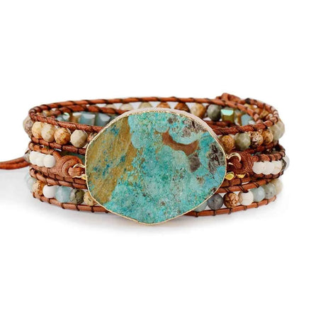 Bohemian Handmade Ocean Stone Bead Bracelet | Natural Stone Wrap Bracelet