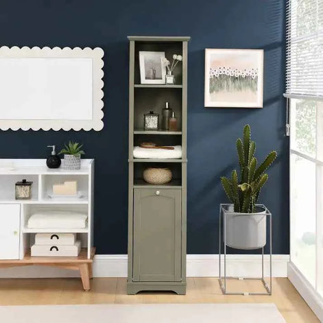 64” Tall Bathroom Storage Cabinet | Modern Grey Organizer for Home & Office