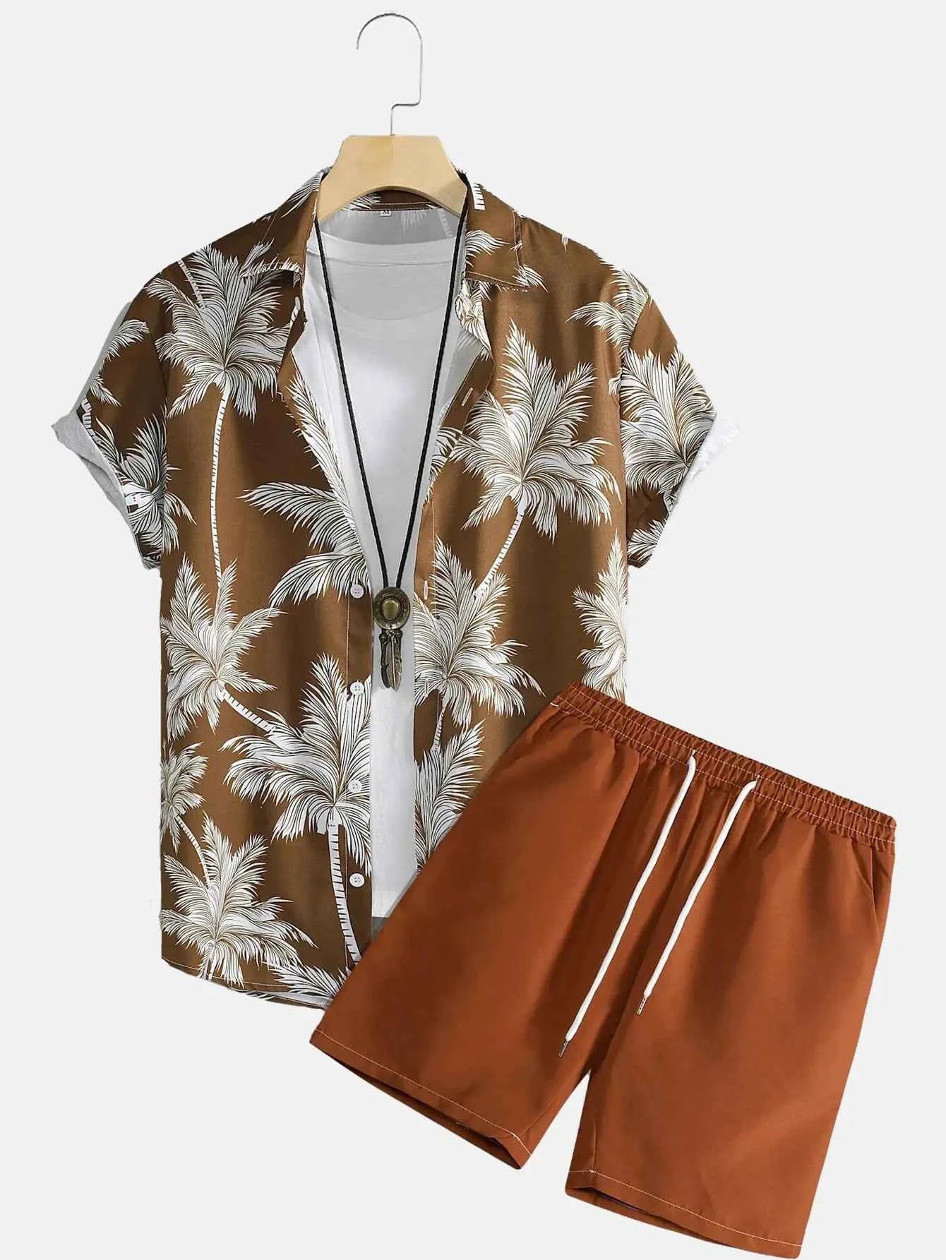 Men’s 3D Print Beach Outfit | Hawaiian Short Sleeve Shirt & Matching Shorts Set for Summer Vacation, Beach & Casual Wear