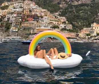 Inflatable Rainbow Cloud Island Float – Giant Floating Lounge for Adults & Kids (Eco PVC, 220x130x145cm, 400kg Capacity)