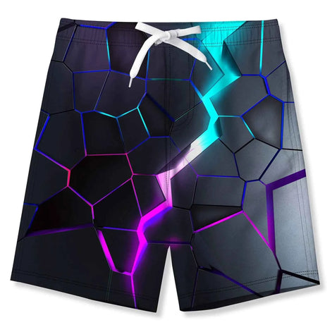Idgreatim Lightning Swimsuit for Boys 9-10 Years 3D Crack Magma Swim Trunks with Mesh Summer Casual Sport Beach Board Shorts